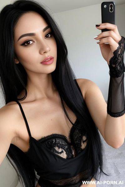 Woman long hair lace black top selfie - ai-porn.ai on pornsimulated.com