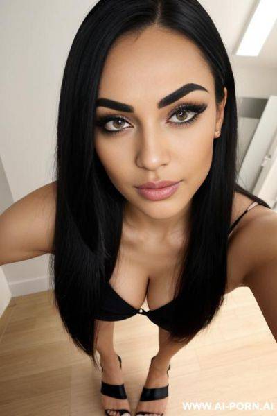 Full body view. feet first. toes in my face. toes at the camera. ((standing up straight)) camera is on the floor looking up at her. view is from at her feet. she is pointing her feet - ai-porn.ai on pornsimulated.com