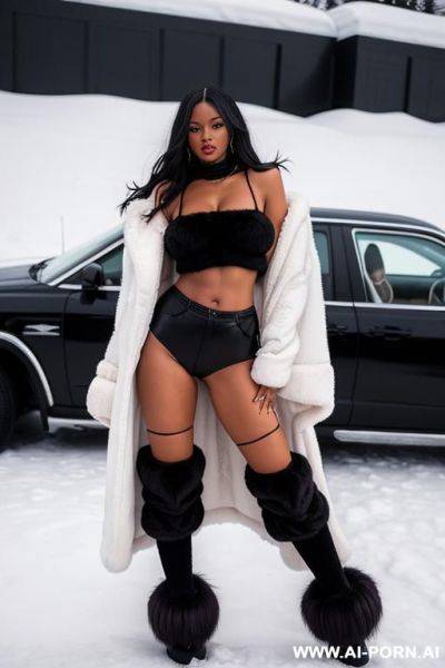 Huge large fur scarf, hyper inflated loose pussy, massive fur thigh clothes, fur ankle ugg slippers, oversize swollen pussy, giant labia lips, dark angel, fur gloves, fur crop top, fur shorts opening pussy, high fur socks - ai-porn.ai on pornsimulated.com