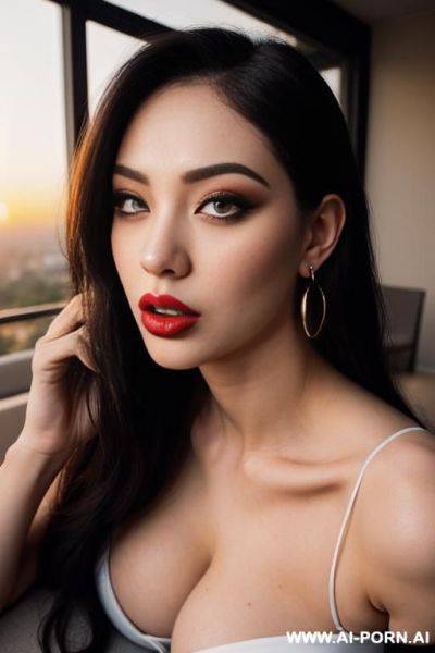 (ahegao) (((gorgeous model))) (((full lips))) (hoop earrings) (((hourglass figure))) (((long flowing hair))) ((very pretty face)) - ai-porn.ai on pornsimulated.com