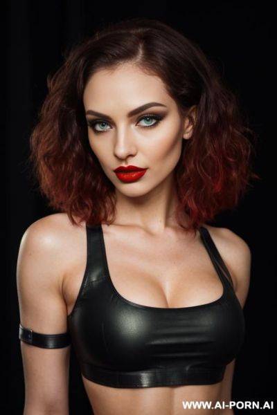 (((bdsm black crop top))) ((black dark background)) ((depth of field)) ((soft skin)) ((evening makeup)) ((look into camera)) (ideal facial ratios) (flirty and sexy energy) ((smokey eye)) (low light) - ai-porn.ai on pornsimulated.com