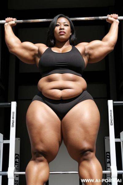 媚黑人妻, massive huge fat big obese bulked up thighs, doing pull-ups - ai-porn.ai on pornsimulated.com