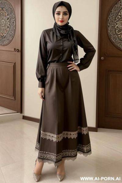Pakistani women with headscarf wearing long sleeve shirt and long skirt - ai-porn.ai - Pakistan on pornsimulated.com