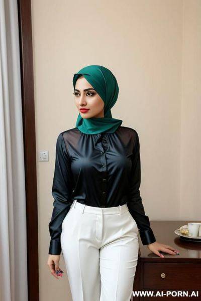 Pakistani, headscarf, long-sleeve shirt, trousers, at - ai-porn.ai - Pakistan on pornsimulated.com