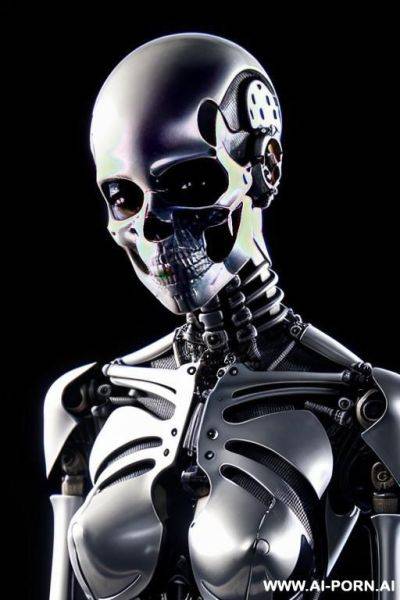 Skeleton cyborg droid putting on skin suit - ai-porn.ai on pornsimulated.com