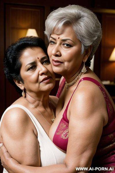 Busty old bold mother hugging lesbian bbw granny, perfect movie scene - ai-porn.ai on pornsimulated.com