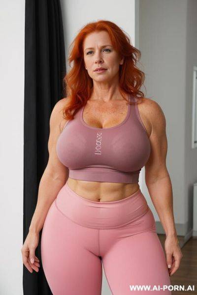 Huge massive fat obese bulked up thighs, tight sport shorts, tight pink shirt. - ai-porn.ai on pornsimulated.com