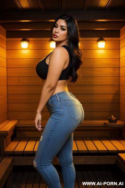 Supermodel, mexican, chola style, wide hips, pear shaped, tight jeans, side angle - ai-porn.ai - Mexico on pornsimulated.com