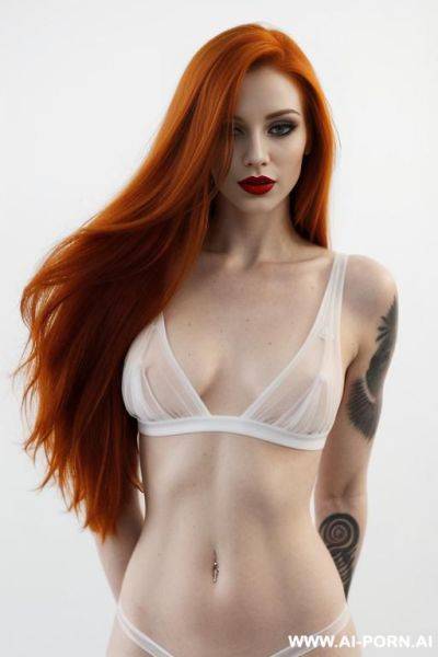 (long straight hair) (ginger hair) (makeup) (smokey eyes) (red lips) (ideal facial ratios) (see-through top) (emo) (athletic body) (large tattoo) (natural boobs) (erotic) (aroused) (flirty) (dominant) - ai-porn.ai on pornsimulated.com