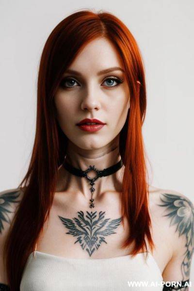 (dominant boss) (emo) (choker) (tattoos) (long hair) (white background) (depth of field) (look into camera) - ai-porn.ai on pornsimulated.com