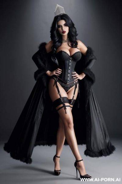 Goth, huge boobs, tall, stiletto heels, corset, miss universe body, realistic - ai-porn.ai on pornsimulated.com