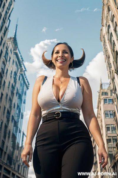 (((point of view from the ground looking up))), (((point of view of the clouds looking up))), ((((point of view looking up from below))), (((((walking on the busy city streets between the - ai-porn.ai on pornsimulated.com