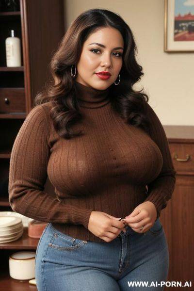 170s. vintage. 170s style. vintage. retro. milf. 38 years old. brown hair. busty. chubby. curvy. short. huge natural boobs. cutie babe face. latina. mexican. round-faced. lipstick. turtleneck sweater. - ai-porn.ai - Mexico on pornsimulated.com