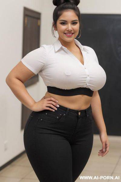 (masterpiece), mexican, pear shaped body, beautiful face, tight clothes, white shirt - ai-porn.ai - Mexico on pornsimulated.com
