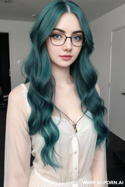 (thick rimmed glasses) (pale skin) (long hair) (aqua hair) - ai-porn.ai on pornsimulated.com