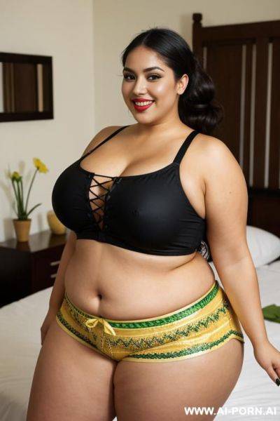Very fat, pear shaped, supermodel, mexican, chola, chicana, shorts, wide hips, heavy makeup, extra thicc, chubby, long hair, massive butt - ai-porn.ai - Mexico on pornsimulated.com