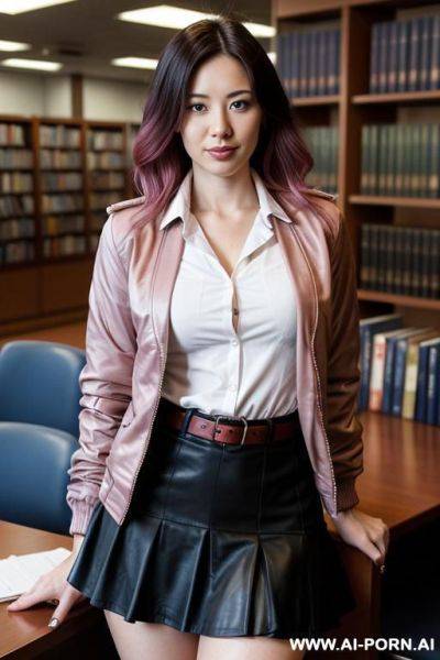 Lesbian japanese woman 1 in a short skirt and blouse with a tie - ai-porn.ai - Japan on pornsimulated.com