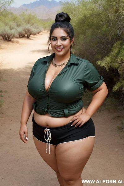 Hot mexican woman, chola, heavy makeup, pear shaped, very fat, shorts - ai-porn.ai - Mexico on pornsimulated.com