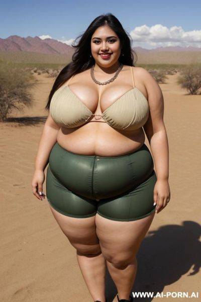 Hot mexican woman, chola, heavy makeup, pear shaped, very fat, shorts, massive hips - ai-porn.ai - Mexico on pornsimulated.com
