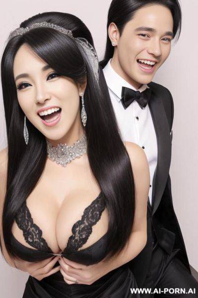 ((((douglas and regina)))) ((((couple portrait)))) ((((high quality picture)))) ((((handsome groom and dazzling bride)))) ((a woman with long straight black hair)) ((my dream cheating wife )), ((((gigantic cleavage)))) - ai-porn.ai on pornsimulated.com