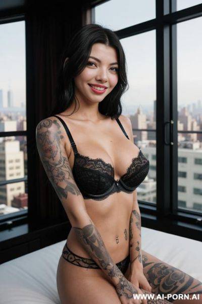 ((transparant bra)), ((masiela lusha)), , (pretty face), (detailed face), (soft slutty smile), (perfect), (natural lighting), ((highly detailed photo)), ((manhattan penthouse bedroom)) (big windows), ((busty)) - ai-porn.ai on pornsimulated.com