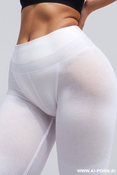 Zoomed front view of curvy cameltoe in white seamless leggings. closed thighs. seamless. - ai-porn.ai on pornsimulated.com