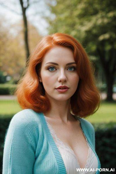 Cutie babe face, turquoise cardigan and t-shirt, retro vintage style, 10s, 10s. 1. busty. - ai-porn.ai on pornsimulated.com