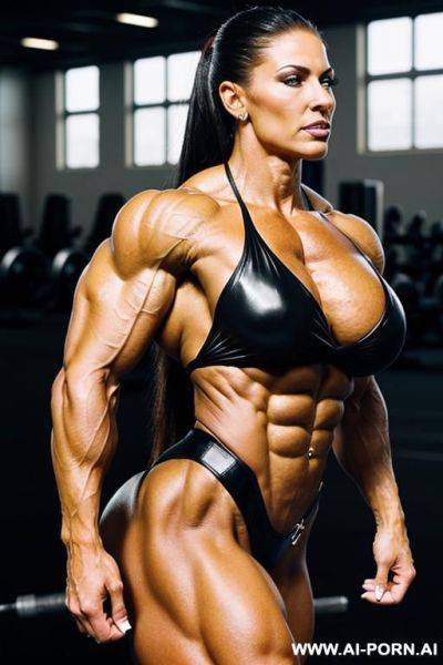 Female bodybuilder. gigantic huge massive muscles. barefoot. - ai-porn.ai on pornsimulated.com