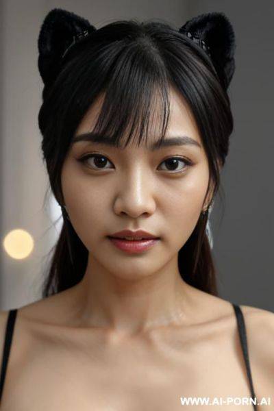看起来非常非常像杨幂，中国女孩,五官面容完全复刻杨幂真人的容貌特征和经典表情神态，乌黑长发大波浪，中分无刘海，九头身的身头比例，身高1cm，体重kg，腿长0厘米，身材非常消瘦，腰部特别特别细，非常骨感，锁骨非常明显，四肢非常细，腿的长度很长很细，屁股很瘦很小，上身很短，肩膀和后背很瘦很薄，全裸 - ai-porn.ai on pornsimulated.com