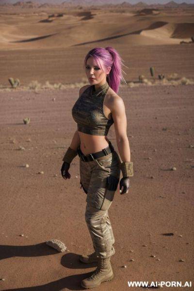 Pink purple ish hair with huge boobs and her ass and pussy spread out to the camera - ai-porn.ai on pornsimulated.com