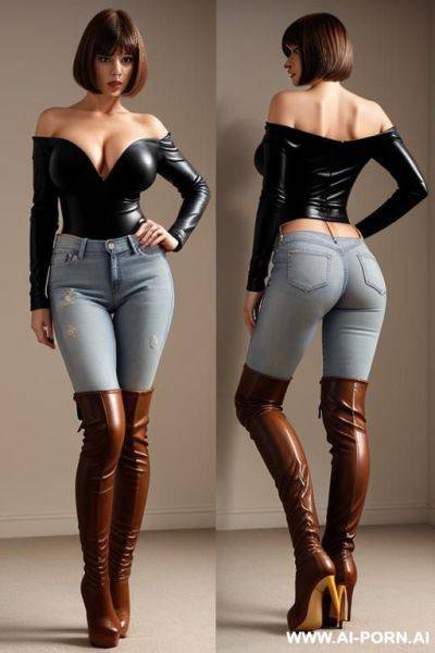 (hot tall swedish woman) (huge boobs) (high heel leather knee boots) (naked top) - ai-porn.ai - Sweden on pornsimulated.com