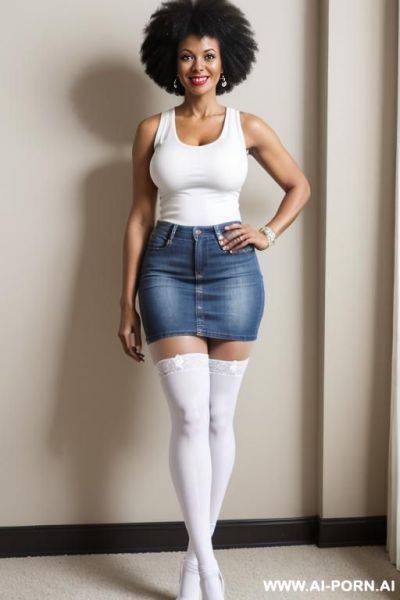 (afro american hot tall milf) (denim skirt) (white tank top) (white stockings) - ai-porn.ai - Usa on pornsimulated.com