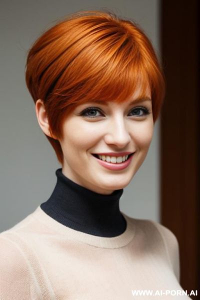 At home, woman, readhead ginger, lots ofcum on her face, smiling, pixie haircut, s - ai-porn.ai on pornsimulated.com