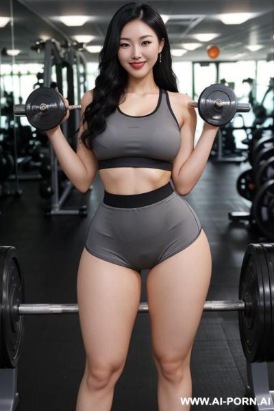 (chinese), (20-years-old), (pear body shape), (normal woman), (black eyes), (black hair), (wavy hair), (huge thigsh), (massive thighs), (gigantic thighs), (hot waist), (pretty waist), (slick waits), (gym), - ai-porn.ai - China on pornsimulated.com