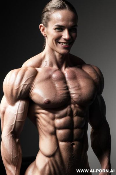 (gray background), (naked), (nude), ((shortest slender most muscular actress k. waterston only)), ((((nude sinewy slender beautiful muscle woman actress k. waterston with extreme musculature)))), ((short)), - ai-porn.ai on pornsimulated.com