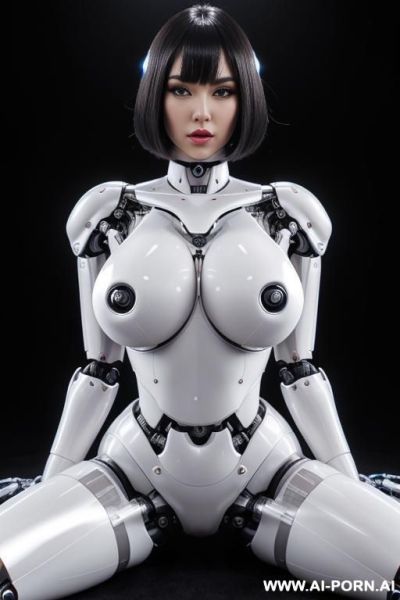 (beautiful very realistic very detailed very sensual shemale robot tranformer style robo-cop robot doll total meccanical artificial robot body woman) with long black hair and black-white glossy glass - ai-porn.ai on pornsimulated.com