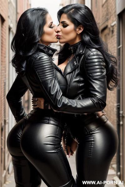 ((((two persian milf bikers kissing the same man))) (((((gigantic tits))))) ((makeup)) , (((tight black leather jacket))) (((tight black leather pants))) (((boots))) ((((big ass)))) (((((two women with one man))))) - ai-porn.ai - Iran on pornsimulated.com