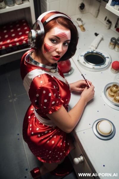 Gorgeous hot brunette women wearing (((red polka dot dress))) in kitchen, curvy ass, fucked, pov, cartoon style - ai-porn.ai on pornsimulated.com