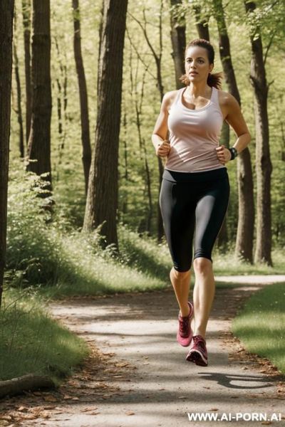 (suburban mom) (jogging) (woods) - ai-porn.ai on pornsimulated.com