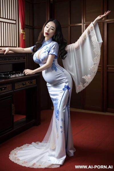 Empress of china, chinese woman, eyes closed, screaming orgasm, bed, pregnant, chinese dress, older woman. chinese queen. chinese traditional dress. gy - ai-porn.ai - China on pornsimulated.com