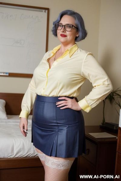 Latex lingerie, brightly lit room, full body view, standing position, rear side view, slightly chubby stomach, extremely angry, looking directly at viewer - ai-porn.ai on pornsimulated.com