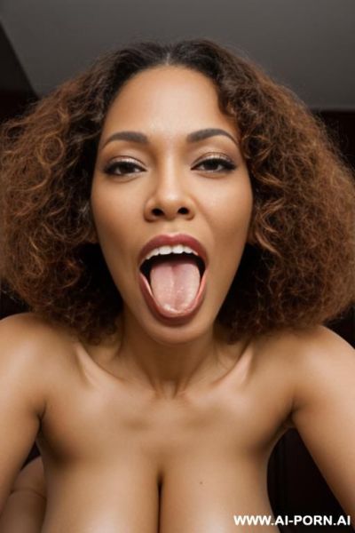 Redbone woman, nude body, open mouth, giantess vore, tongue lick, swallow whole, curly hair - ai-porn.ai on pornsimulated.com