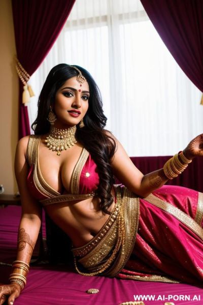 Indian bride in wedding bed, laying, jwellery - ai-porn.ai - India on pornsimulated.com