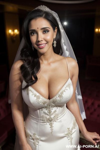 (((asin))), ((wedding dress)), (christmas), (big full lips), ((smiling at the camera)), photorealistic, indian, (ultra detailed photo), (hyper realistic photo), standing in a fancy luxurious sky rise - ai-porn.ai - India on pornsimulated.com