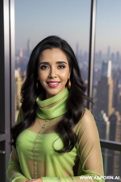 (((asin))), ((colorful long sleeve crew neck dupatta )), (christmas), (big full lips), ((smiling at the camera)), photorealistic, indian, (ultra detailed photo), (hyper realistic photo), standing in a - ai-porn.ai - India on pornsimulated.com