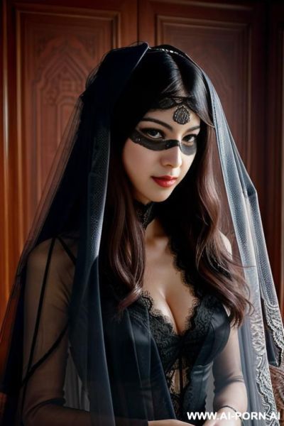 Pet collar, monstrous, (((lace veil covering eyes only))), her eyes secrecy - ai-porn.ai on pornsimulated.com