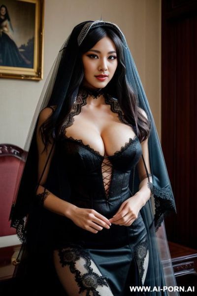 Pet collar, monstrous, (((lace veil ))), black clothes, many lady in tea party - ai-porn.ai on pornsimulated.com