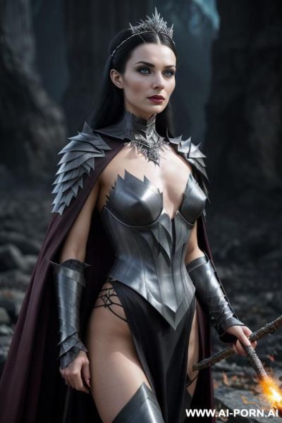 (topless), dominant pose, (eye contact), looking at viewer, arrogant look, cruel woman, cruel arrogant face, ultra realistic, (agressive make-up), slender body, (((sharp breasts))), ash-gray skin, (((dark - ai-porn.ai on pornsimulated.com