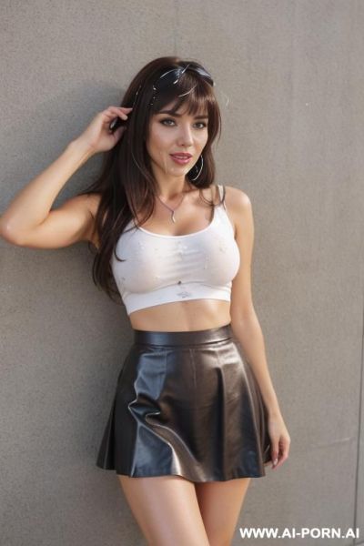 Slited straight silver wetlook skirt, long hair, long top coveres skirt - ai-porn.ai on pornsimulated.com