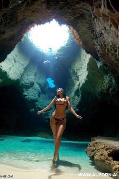 On a pirate beach. inside the cave. dive into the water - ai-porn.ai on pornsimulated.com